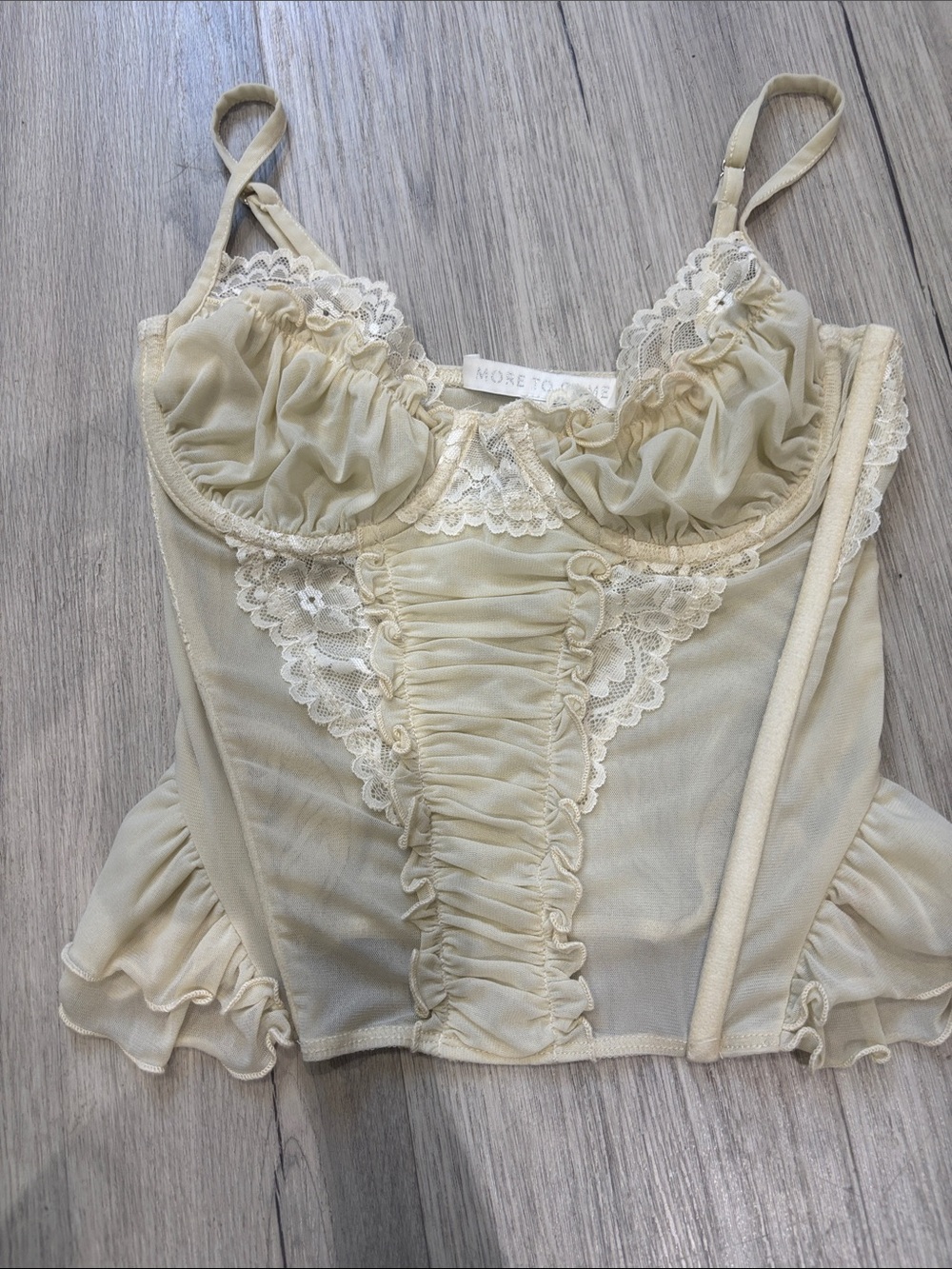 More to Love Cream Ruffled Lace Bustier Bra Top